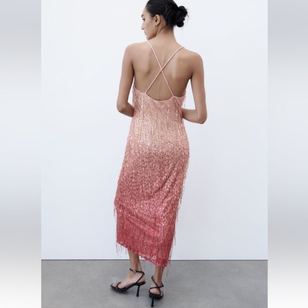 Elegant Pink Sequin and fringe Dress - Picture 5 of 5